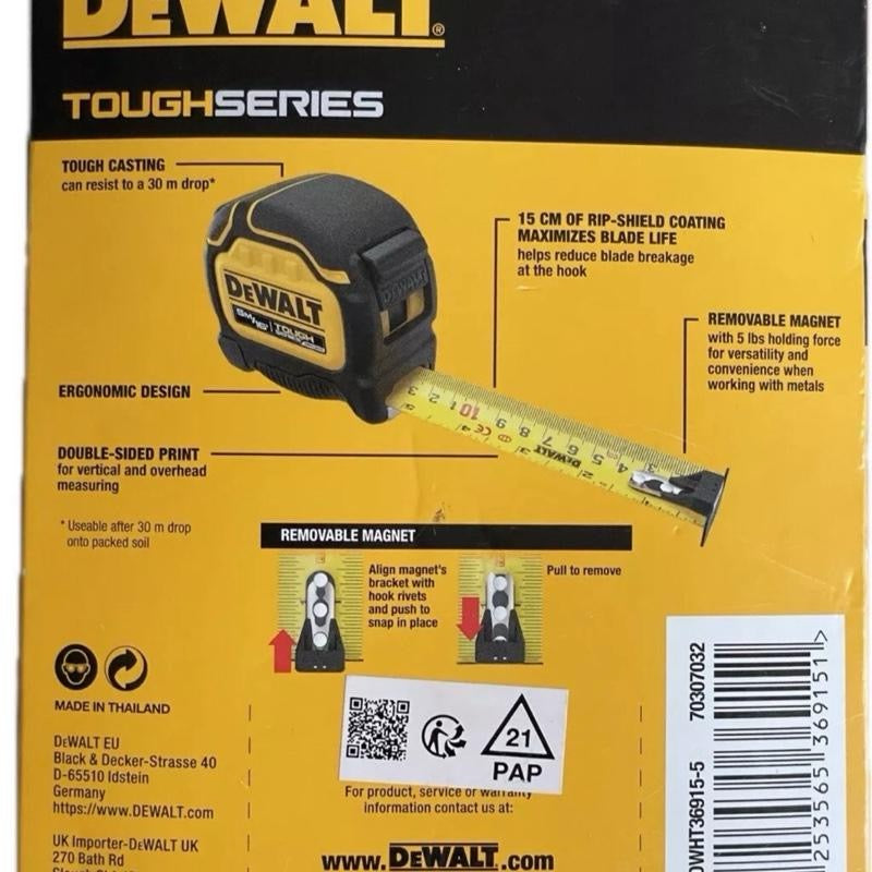 DeWalt Tough Series 5m 16' Double Sided Removable Magnet Tape Measure DWHT36915 with 4.9m Reach & 30m Drop Rating