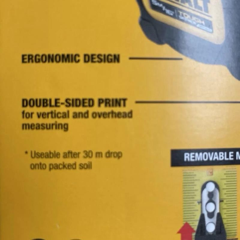 DeWalt Tough Series 5m 16' Double Sided Removable Magnet Tape Measure DWHT36915 with 4.9m Reach & 30m Drop Rating