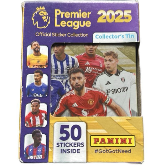 X2 Panini Premier League 2025 Football Sticker collectors tin